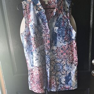 Dana Buchman Red and Blue Floral Blouse
